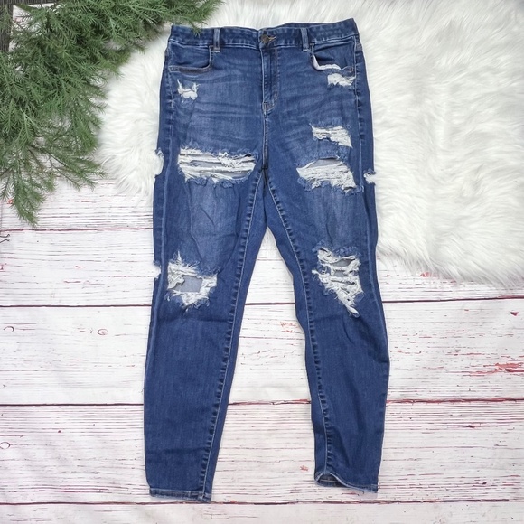 👖|•AMERICAN EAGLE•| Curvy Hi-Rise Jegging Distressed Size 16👖 - Picture 1 of 8